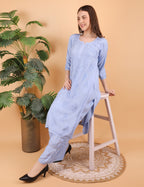 iKRABIB Women's Lucknowi Chikankari Kurti Palazzo Set, Sarara Style, 3/4 Sleeves