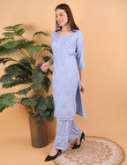 iKRABIB Women's Lucknowi Chikankari Kurti Palazzo Set, Sarara Style, 3/4 Sleeves