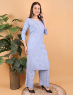 iKRABIB Women's Lucknowi Chikankari Kurti Palazzo Set, Sarara Style, 3/4 Sleeves