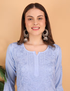 iKRABIB Women's Lucknowi Chikankari Kurti Palazzo Set, Sarara Style, 3/4 Sleeves