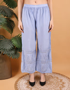 iKRABIB Women's Lucknowi Chikankari Kurti Palazzo Set, Sarara Style, 3/4 Sleeves