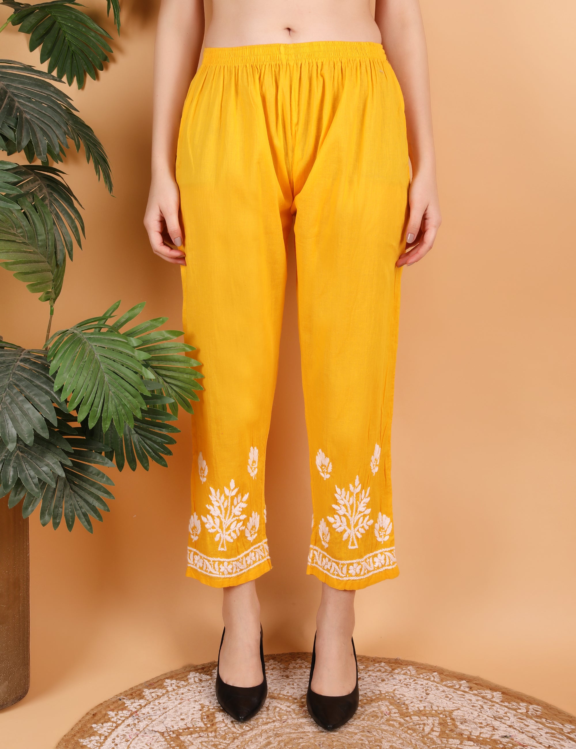 iKRABIB Women's Lucknowi Chikankari Kurti Palazzo Dupatta Set, 3/4 Sleeves