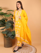 iKRABIB Women's Lucknowi Chikankari Kurti Palazzo Dupatta Set, 3/4 Sleeves