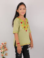 Kids Cotton Kashmiri Embriodered Short Regular Fit Kurti