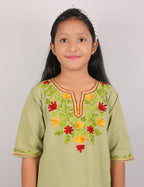 Kids Cotton Kashmiri Embriodered Short Regular Fit Kurti