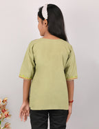 Kids Cotton Kashmiri Embriodered Short Regular Fit Kurti