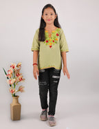 Kids Cotton Kashmiri Embriodered Short Regular Fit Kurti