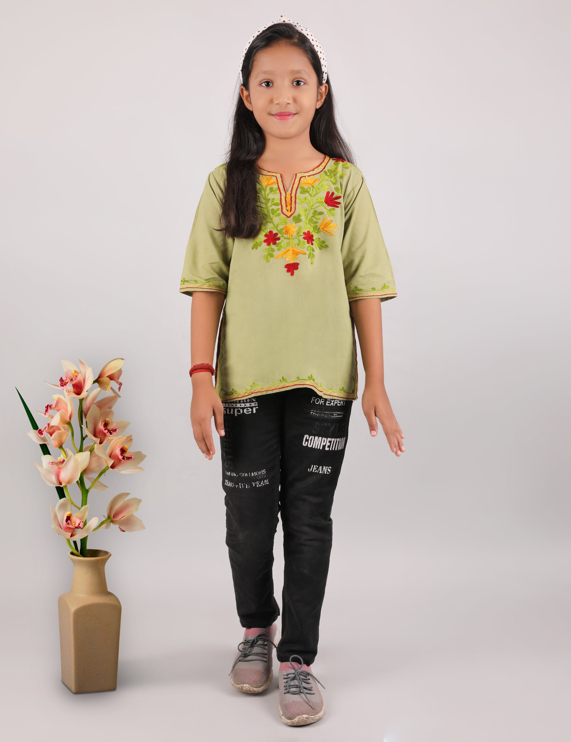 Kids Cotton Kashmiri Embriodered Short Regular Fit Kurti