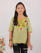 Kids Cotton Kashmiri Embriodered Short Regular Fit Kurti