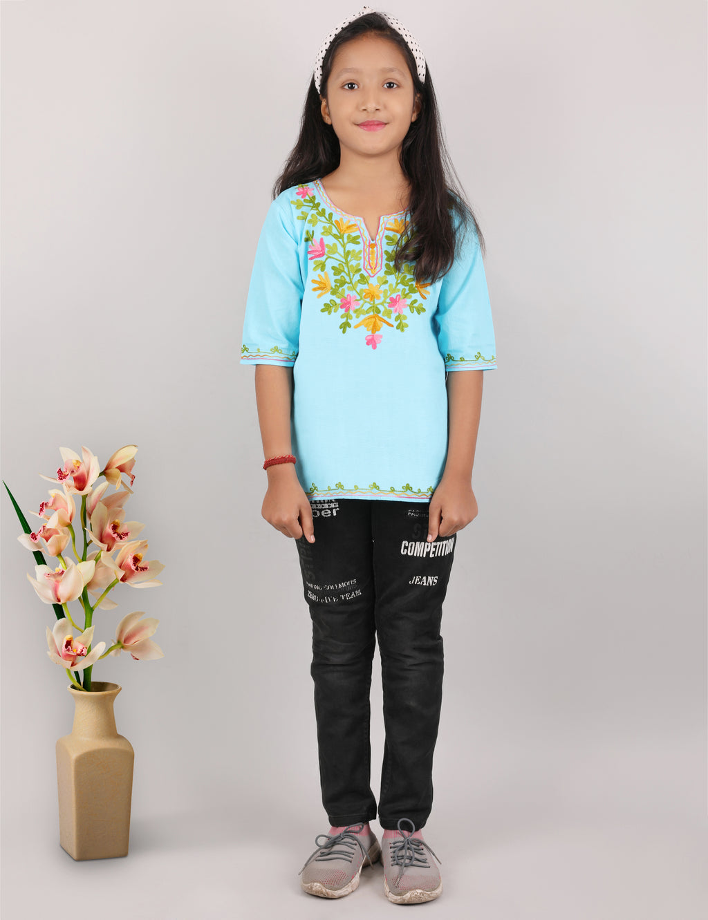 Kids Cotton Kashmiri Embriodered Short Regular Fit Kurti