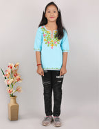 Kids Cotton Kashmiri Embriodered Short Regular Fit Kurti