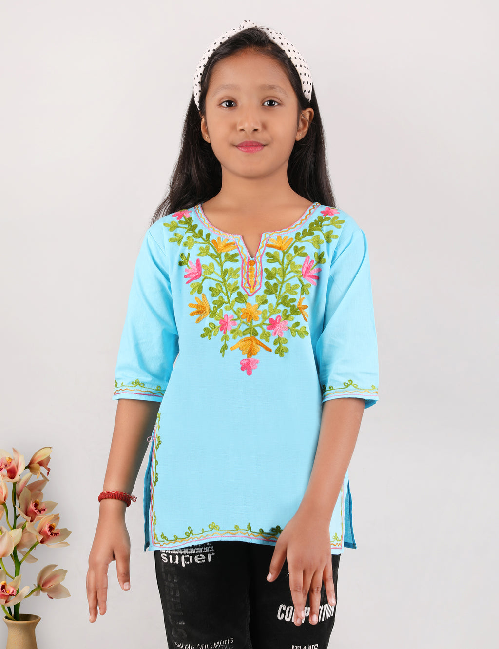 Kids Cotton Kashmiri Embriodered Short Regular Fit Kurti