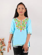 Kids Cotton Kashmiri Embriodered Short Regular Fit Kurti