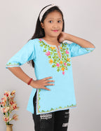 Kids Cotton Kashmiri Embriodered Short Regular Fit Kurti