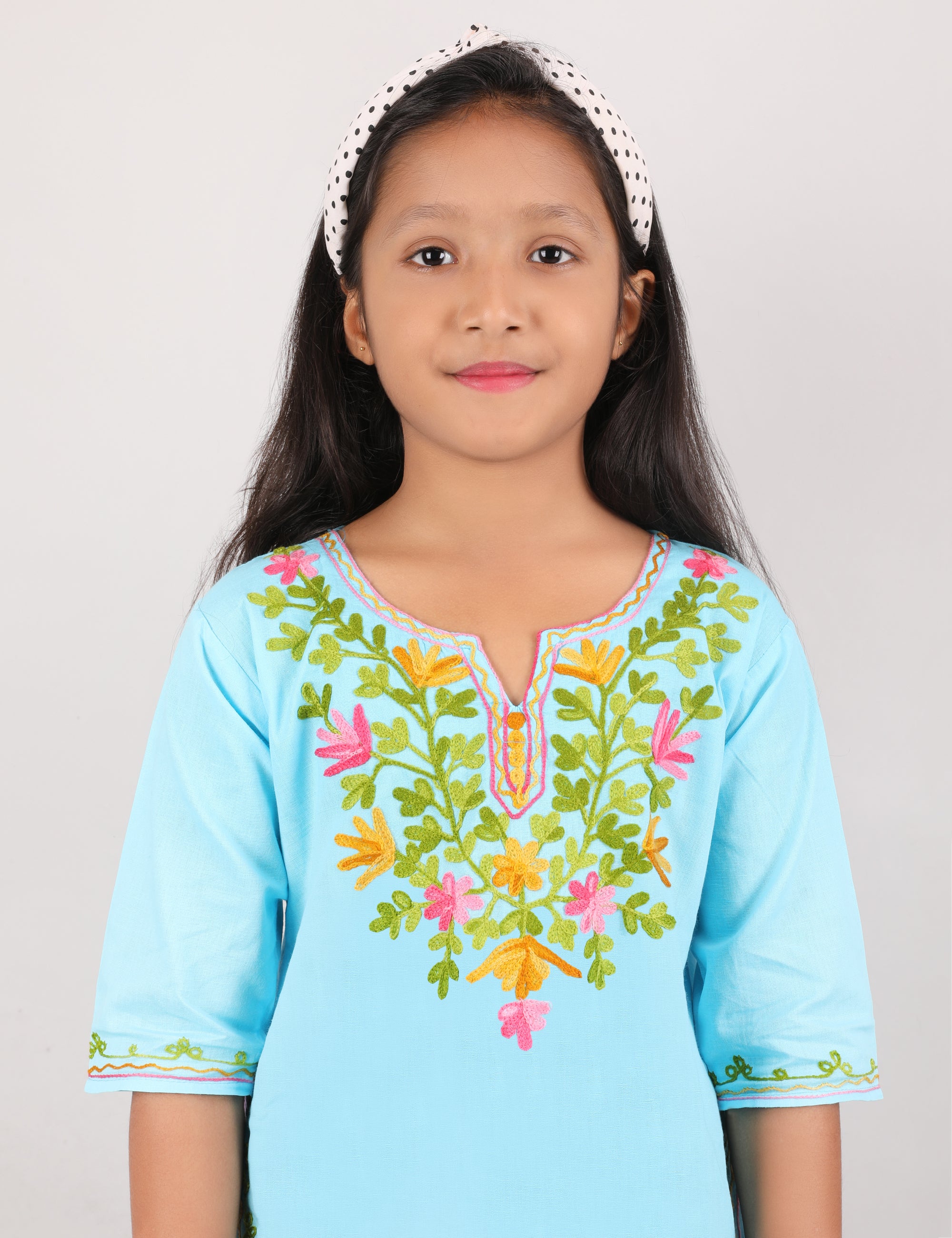 Kids Cotton Kashmiri Embriodered Short Regular Fit Kurti