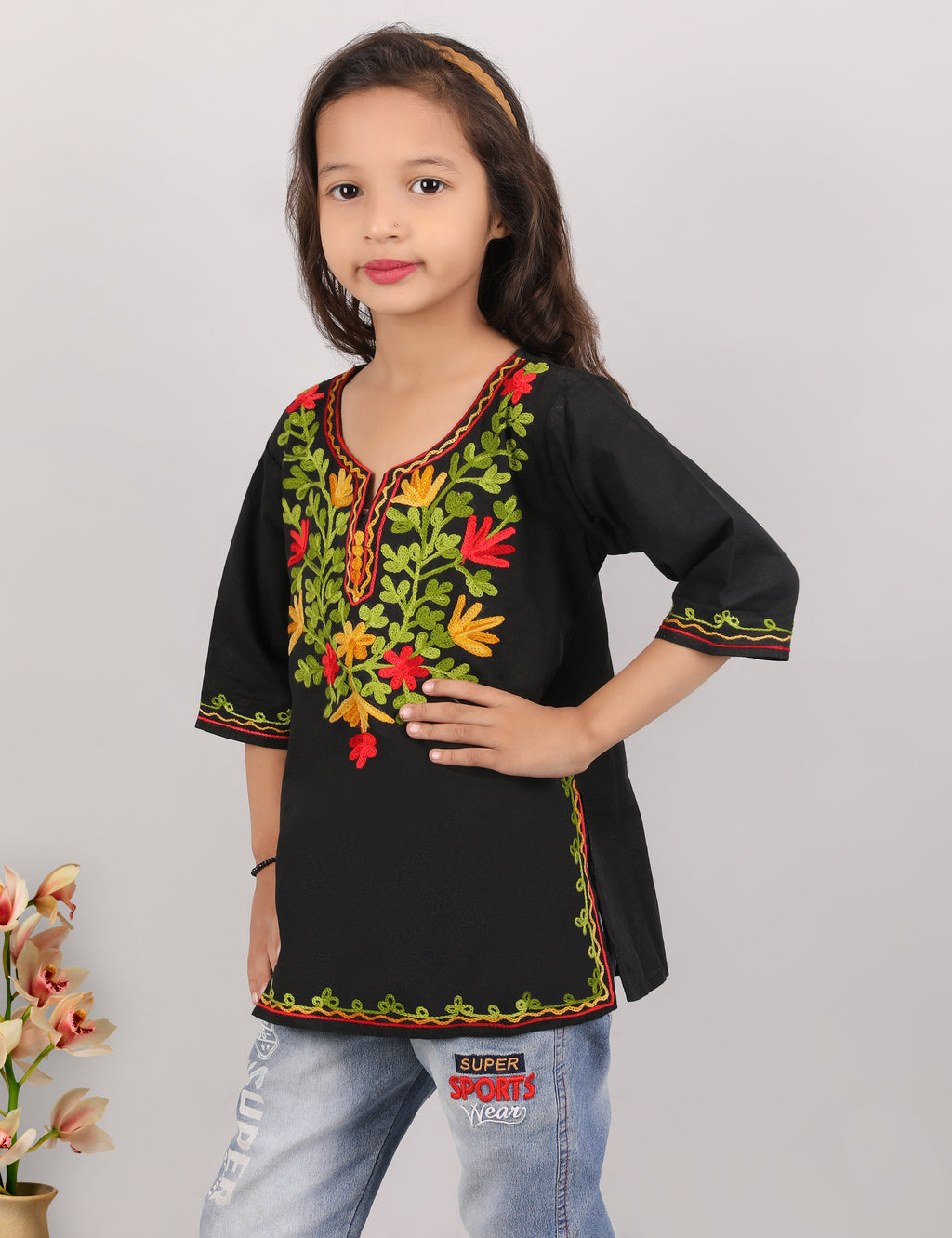 Kids Kashmiri Embriodered Short Regular Fit Kurti