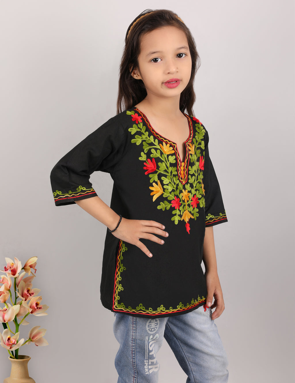 Kids Kashmiri Embriodered Short Regular Fit Kurti