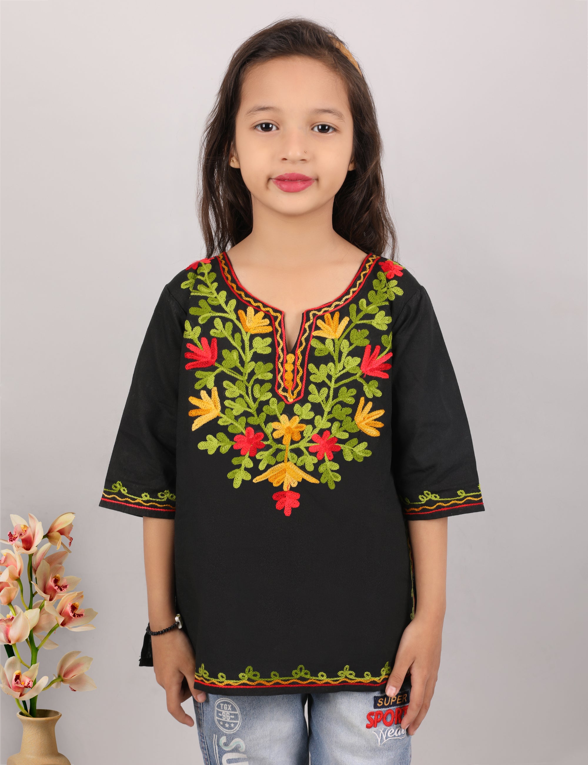Kids Kashmiri Embriodered Short Regular Fit Kurti