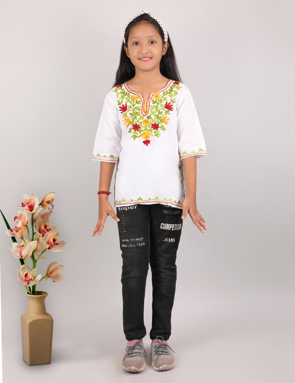 Kids Cotton Kashmiri Embriodered Short Regular Fit Kurti