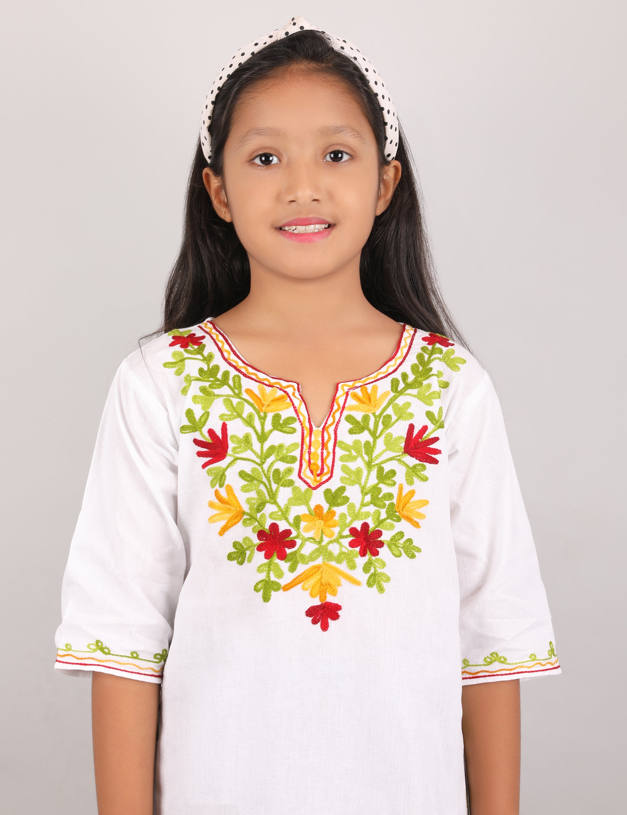 Kids Cotton Kashmiri Embriodered Short Regular Fit Kurti