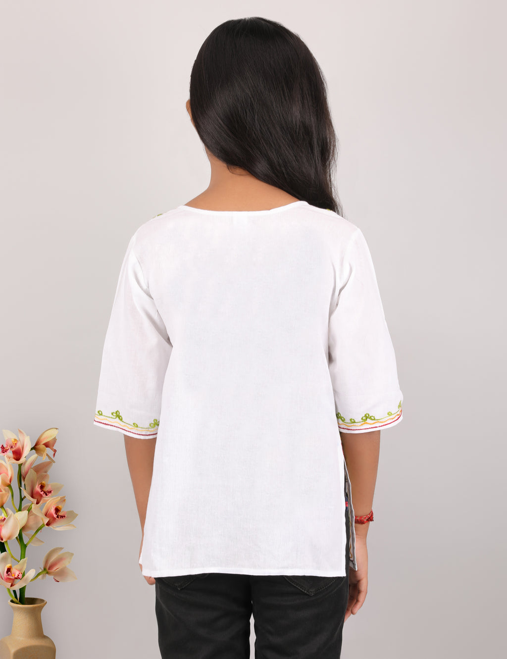 Kids Cotton Kashmiri Embriodered Short Regular Fit Kurti