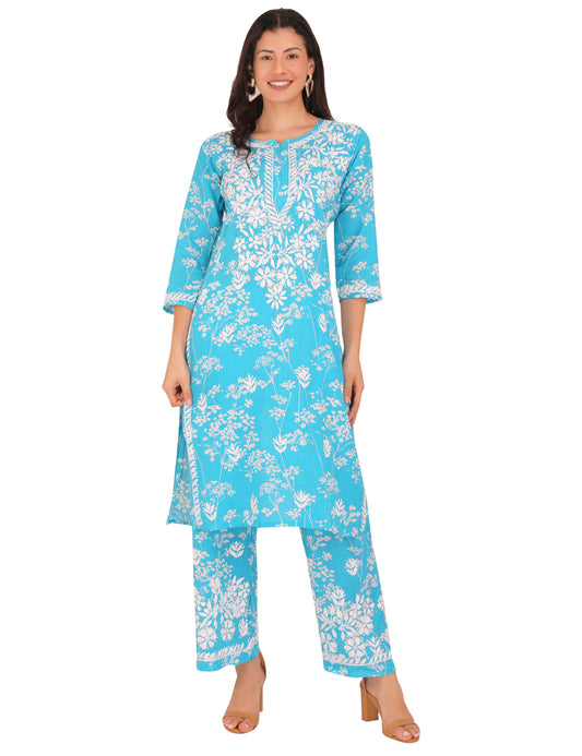 Women's Kurti Set Skyblue (Chikankari)