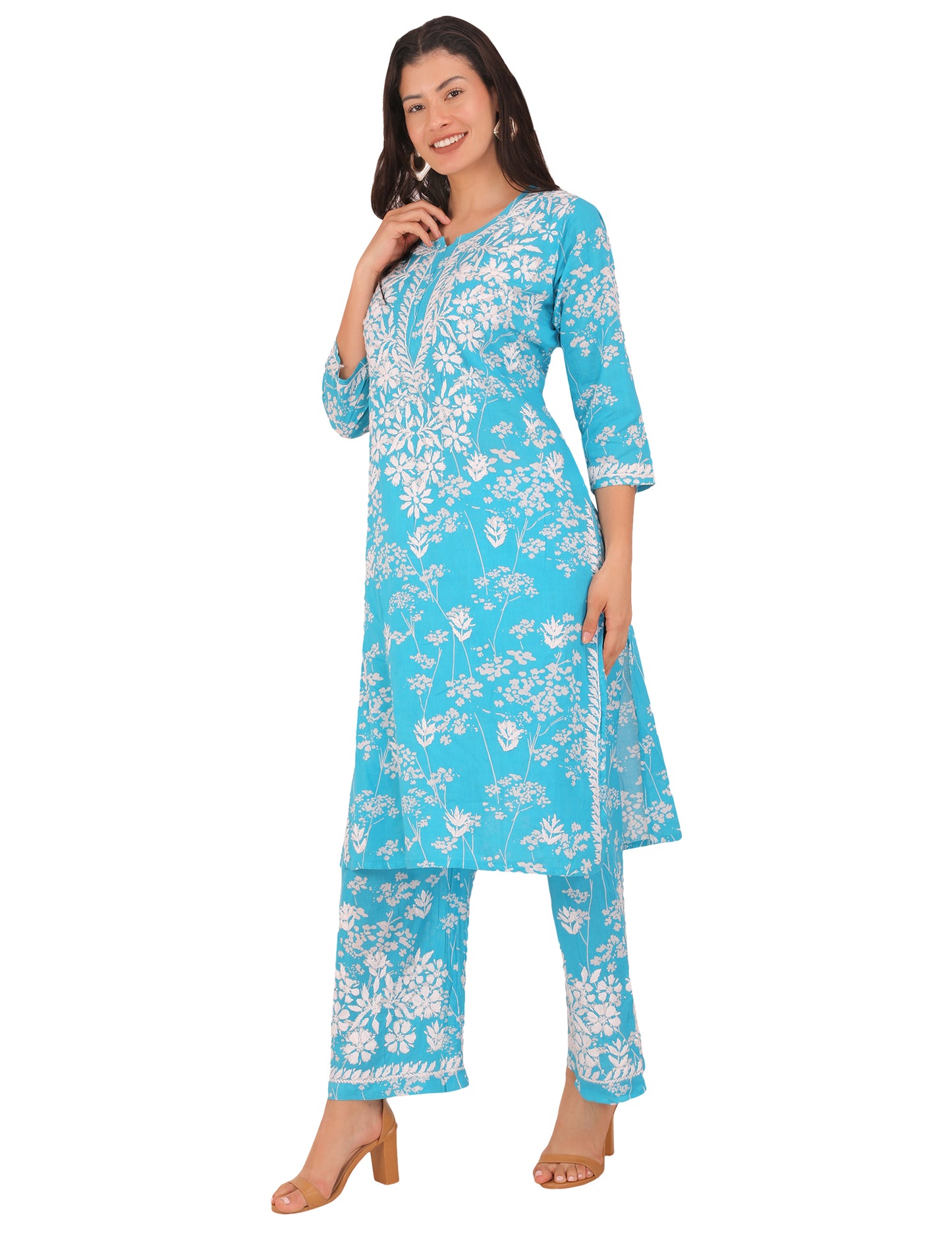 Women's Kurti Set Skyblue (Chikankari)