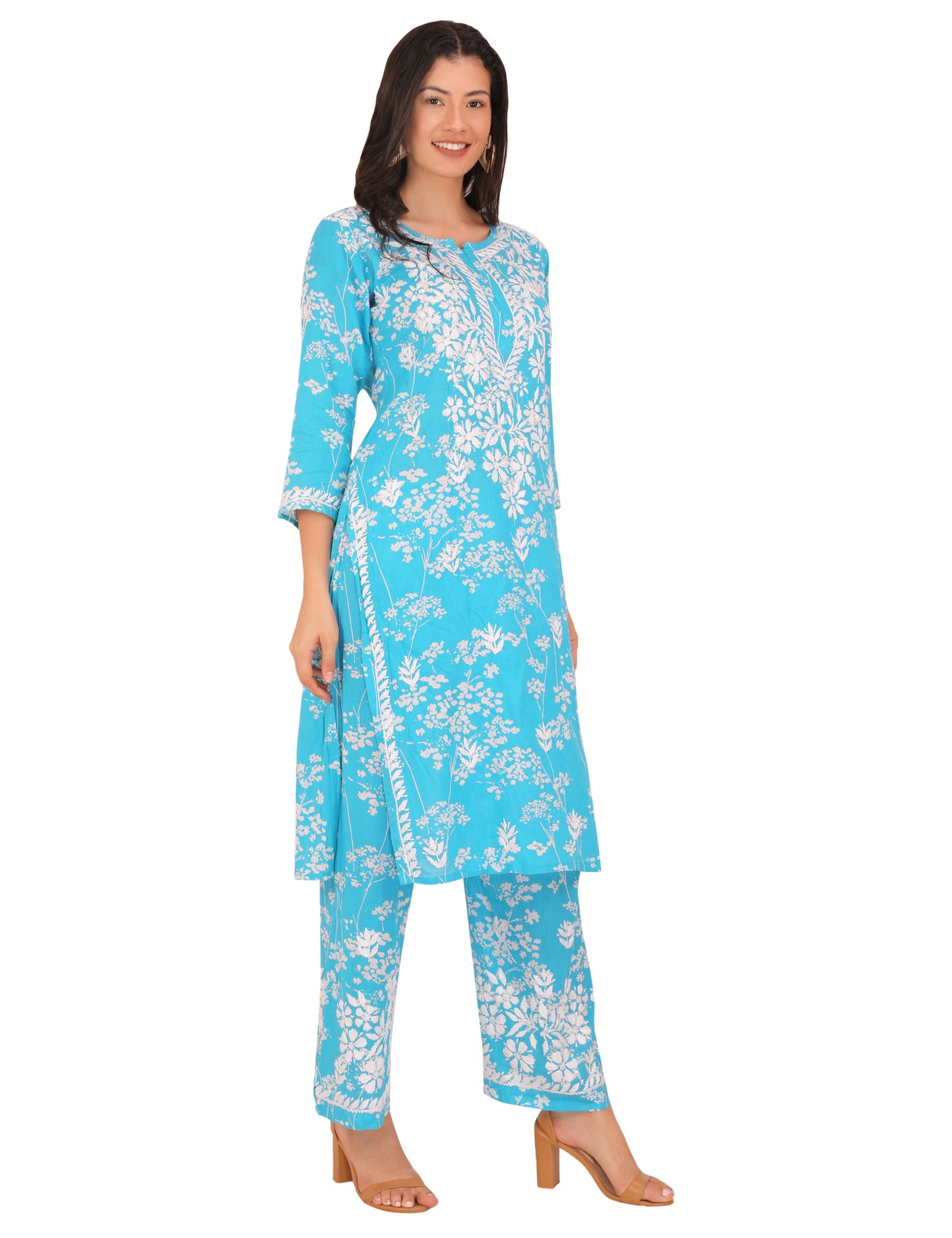 Women's Kurti Set Skyblue (Chikankari)