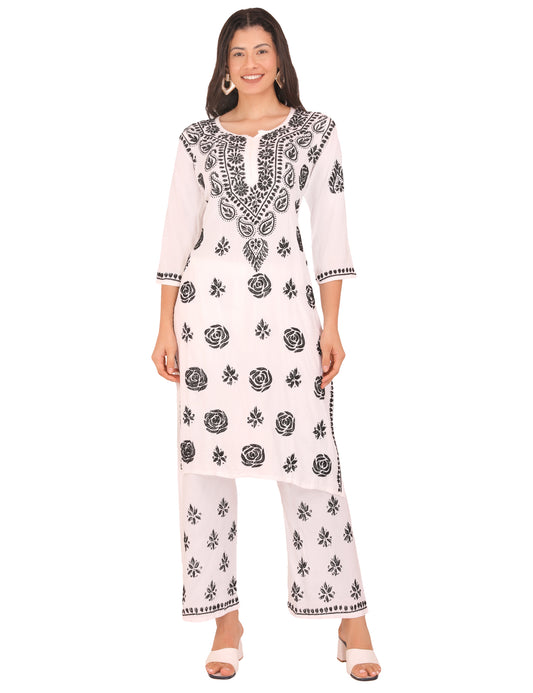 Women's Kurti Set White & Black (Chikankari)