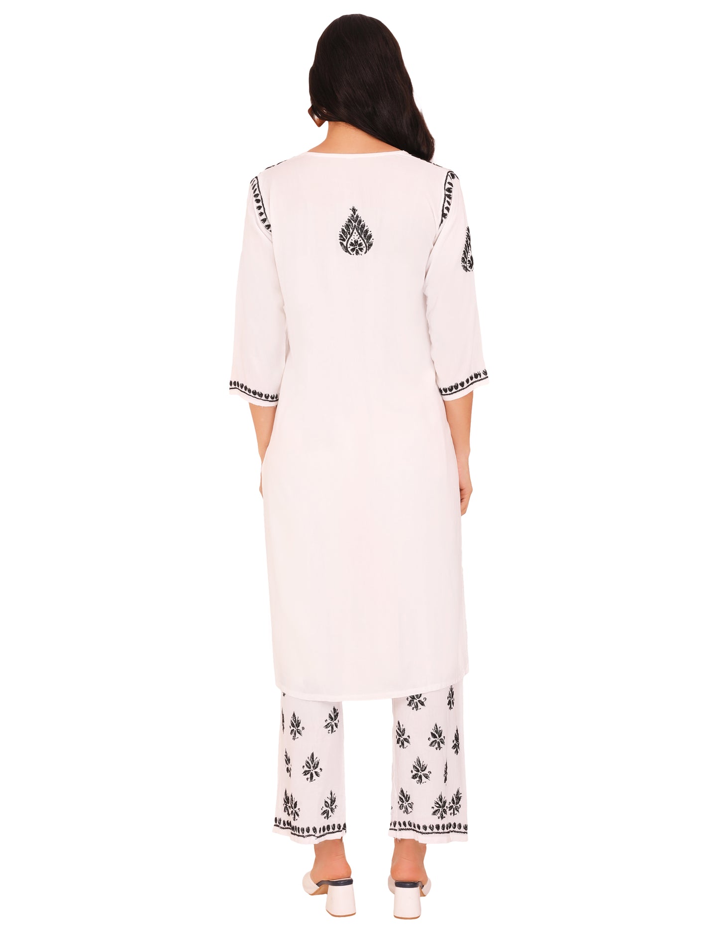 Women's Kurti Set White & Black (Chikankari)