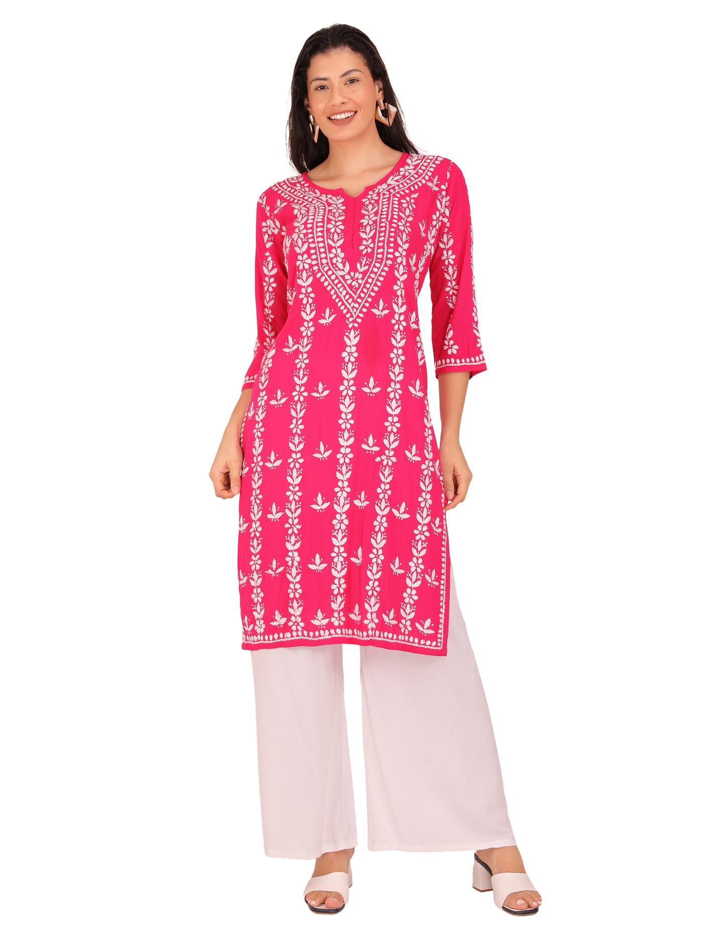 Women's Kurti Pink (Chikankari)