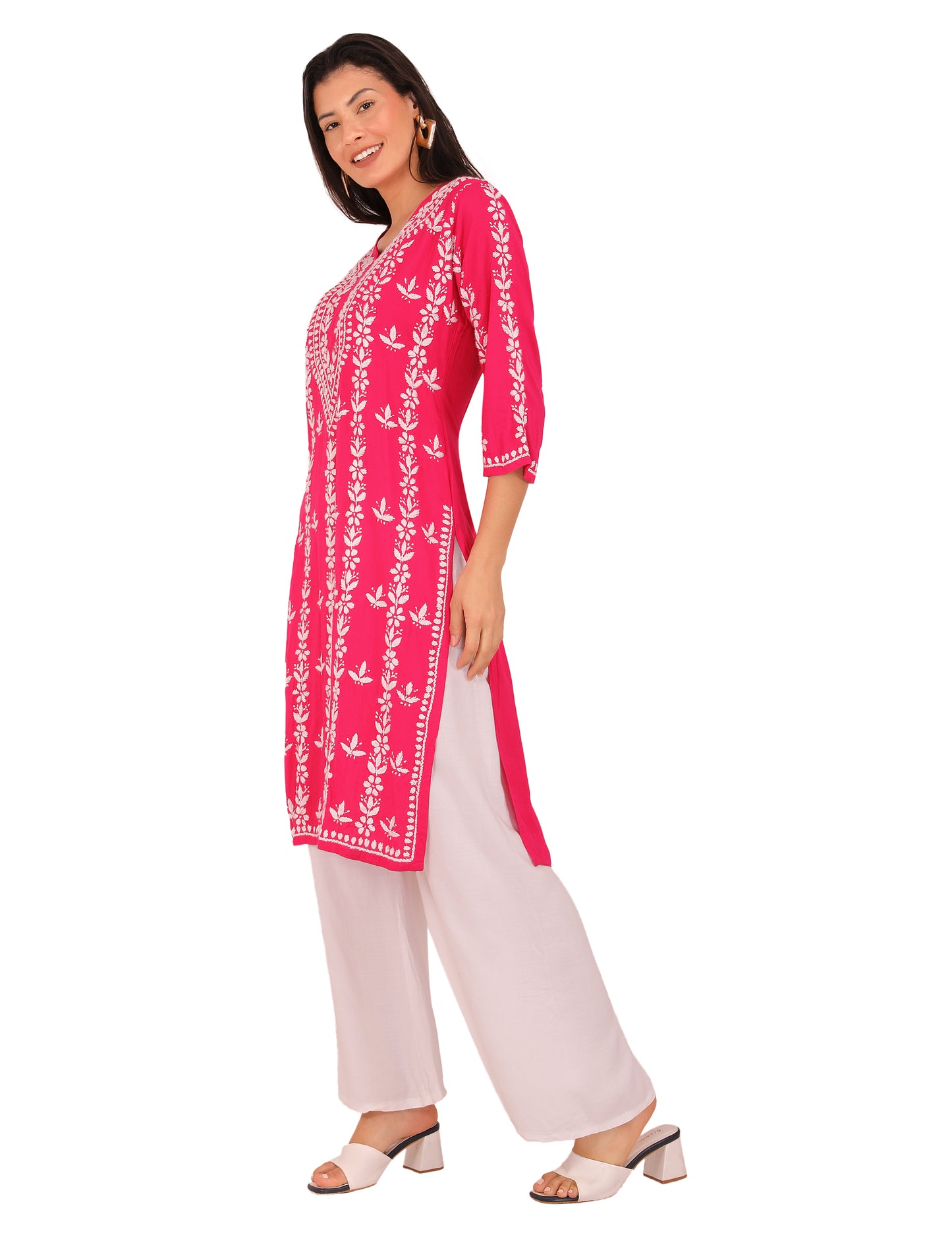 Women's Kurti Pink (Chikankari)