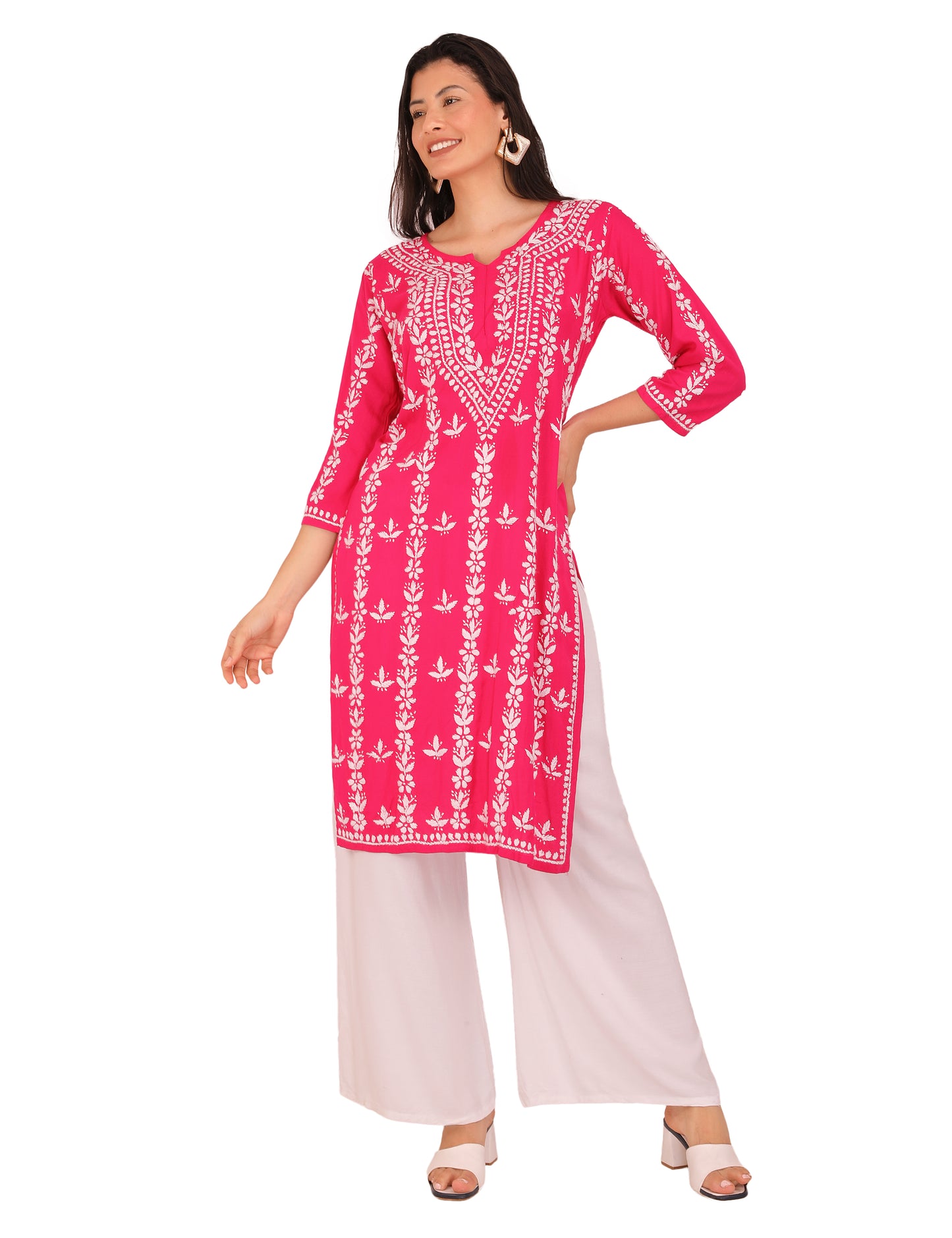 Women's Kurti Pink (Chikankari)