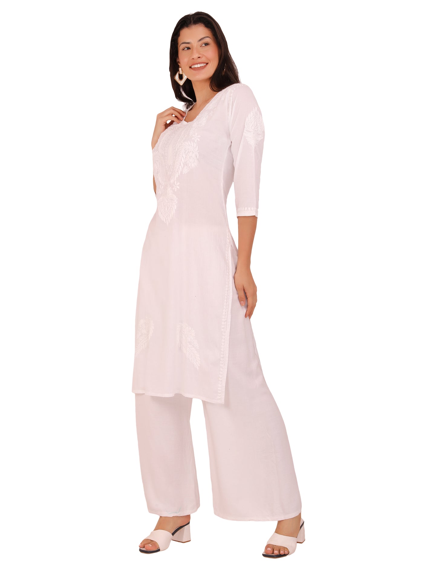 Women's Kurti White (Chikankari)