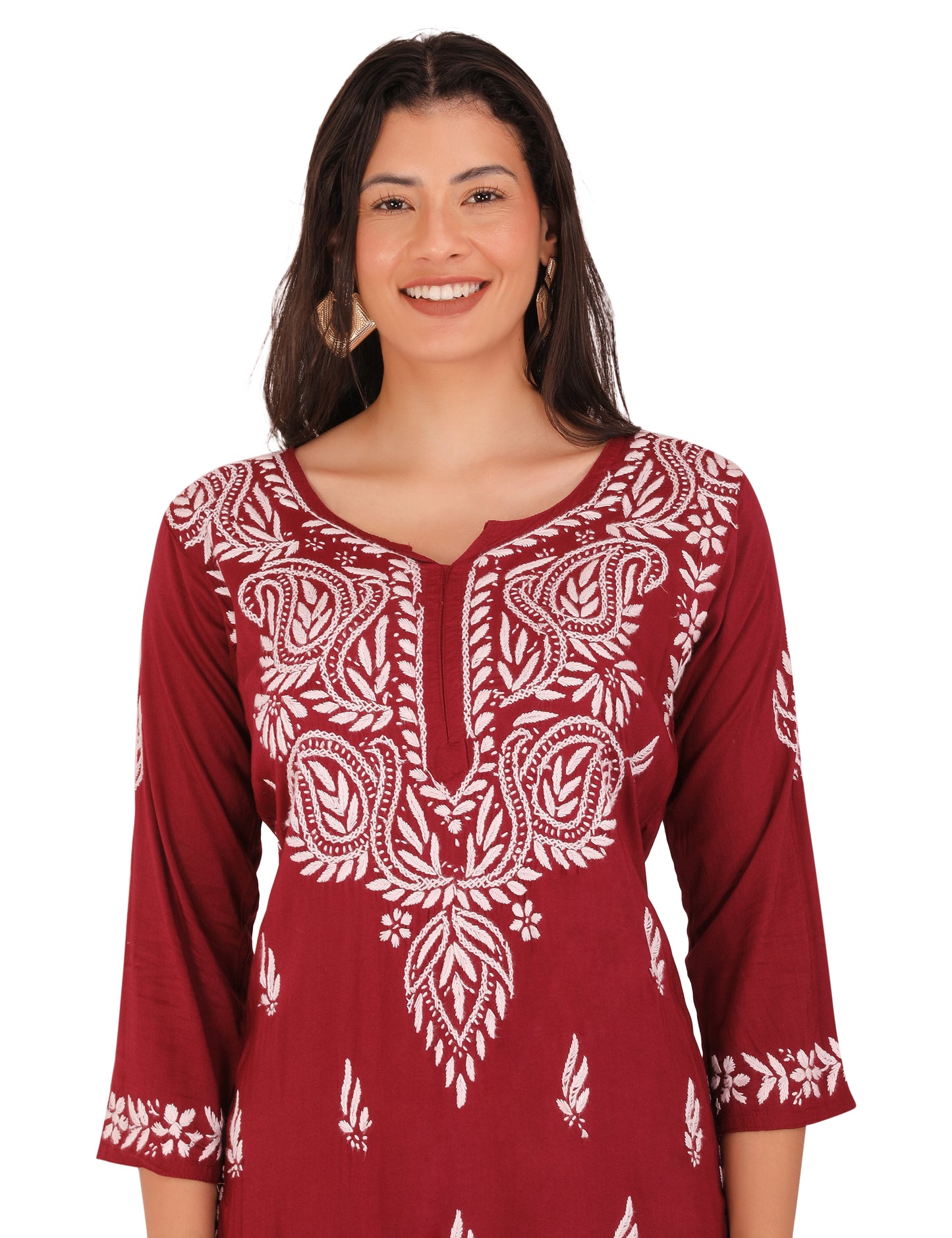 Women's Kurti Maroon (Chikankari)