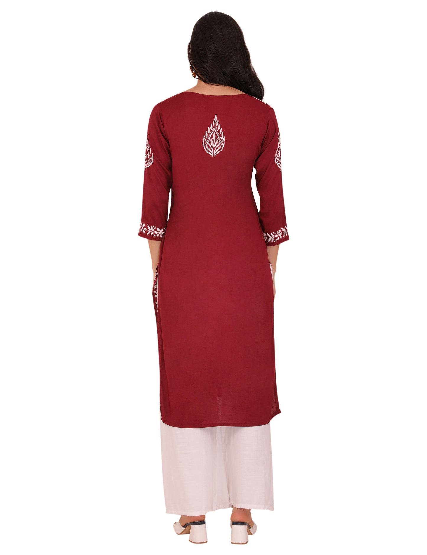 Women's Kurti Maroon (Chikankari)