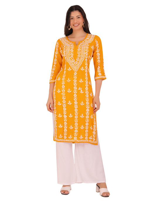 Women's Kurtis Mustard (Chikankari)