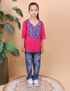 Kids Cotton Kashmiri Embriodered Short Regular Fit Kurti