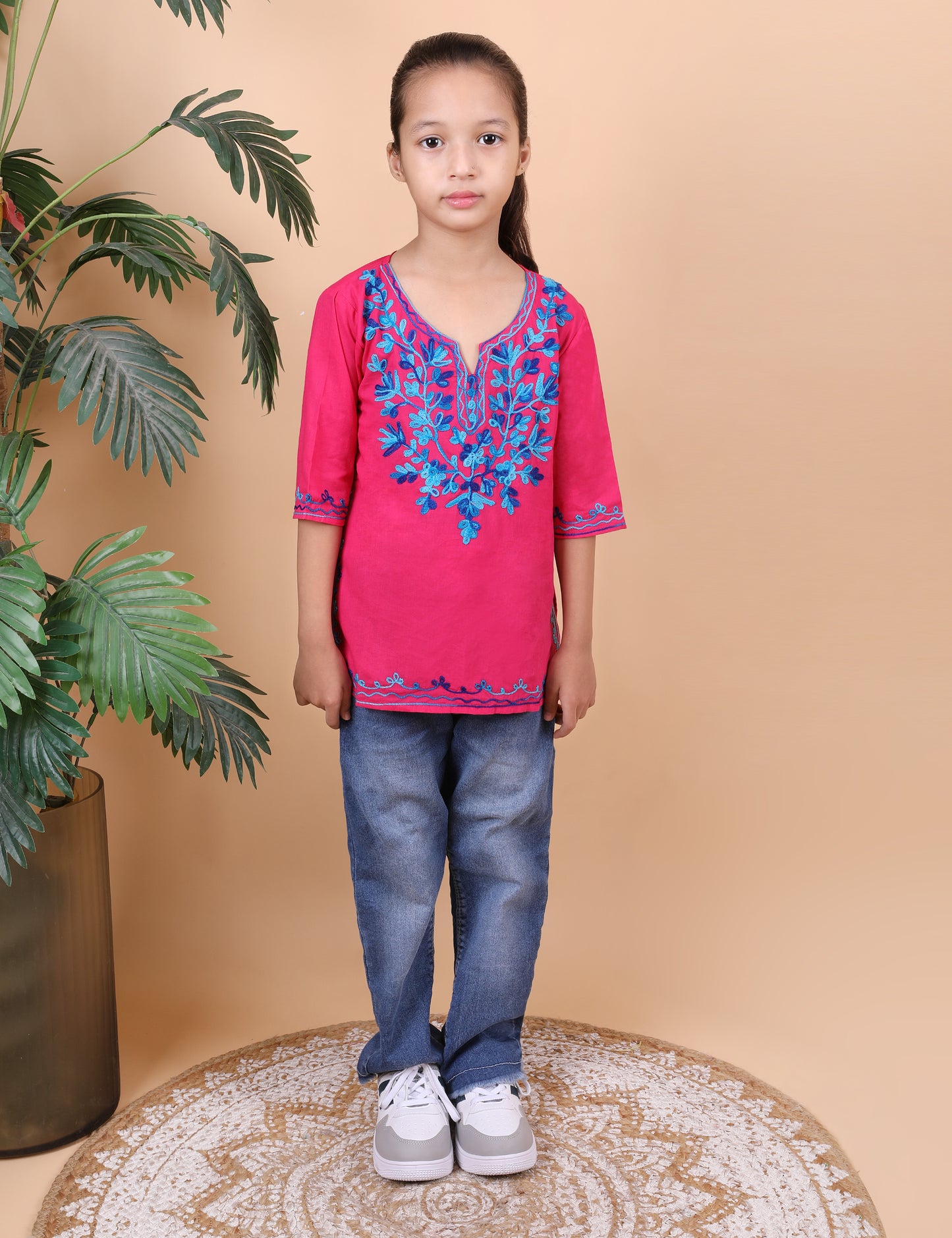 Kids Cotton Kashmiri Embriodered Short Regular Fit Kurti