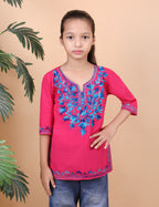 Kids Cotton Kashmiri Embriodered Short Regular Fit Kurti