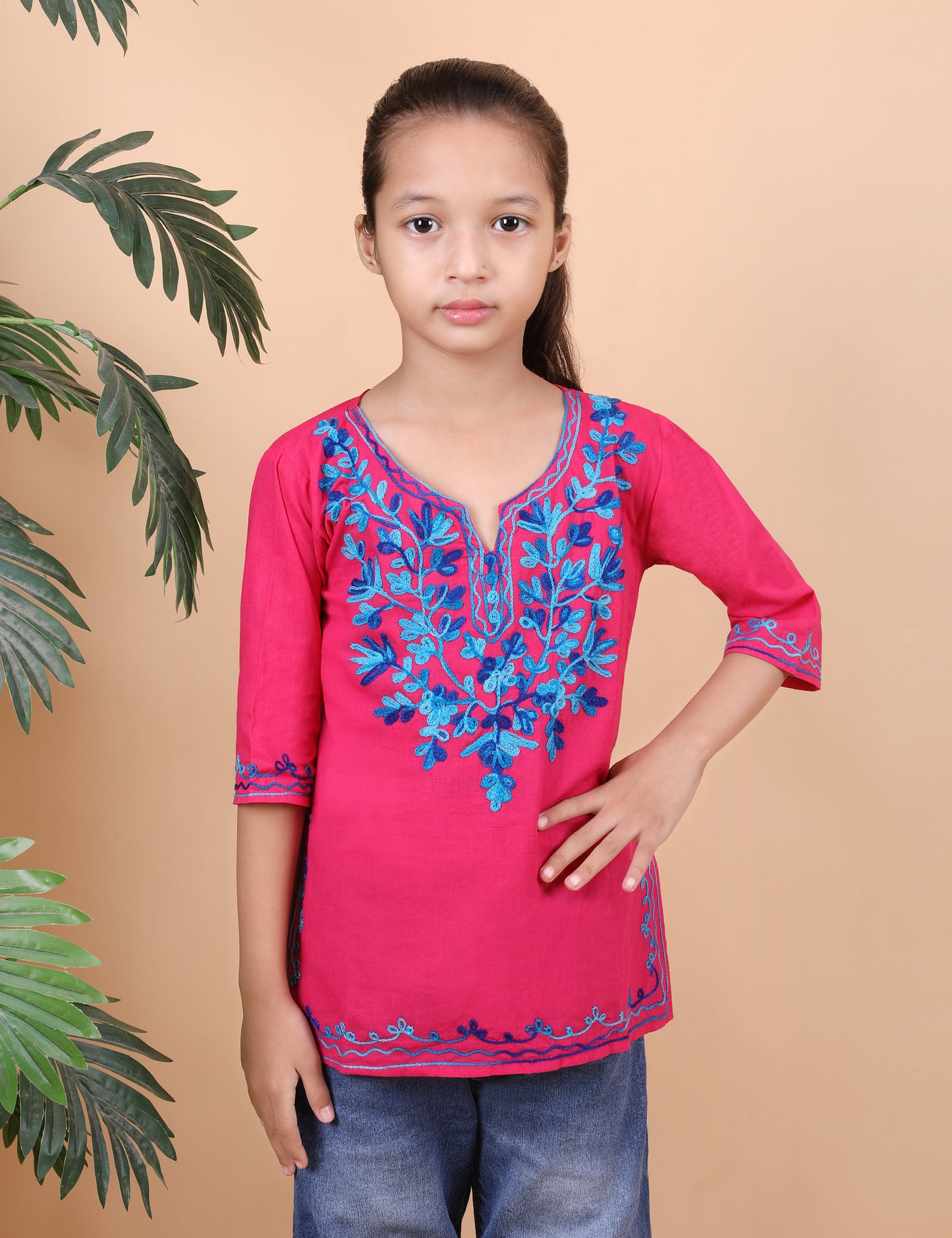 Kids Cotton Kashmiri Embriodered Short Regular Fit Kurti