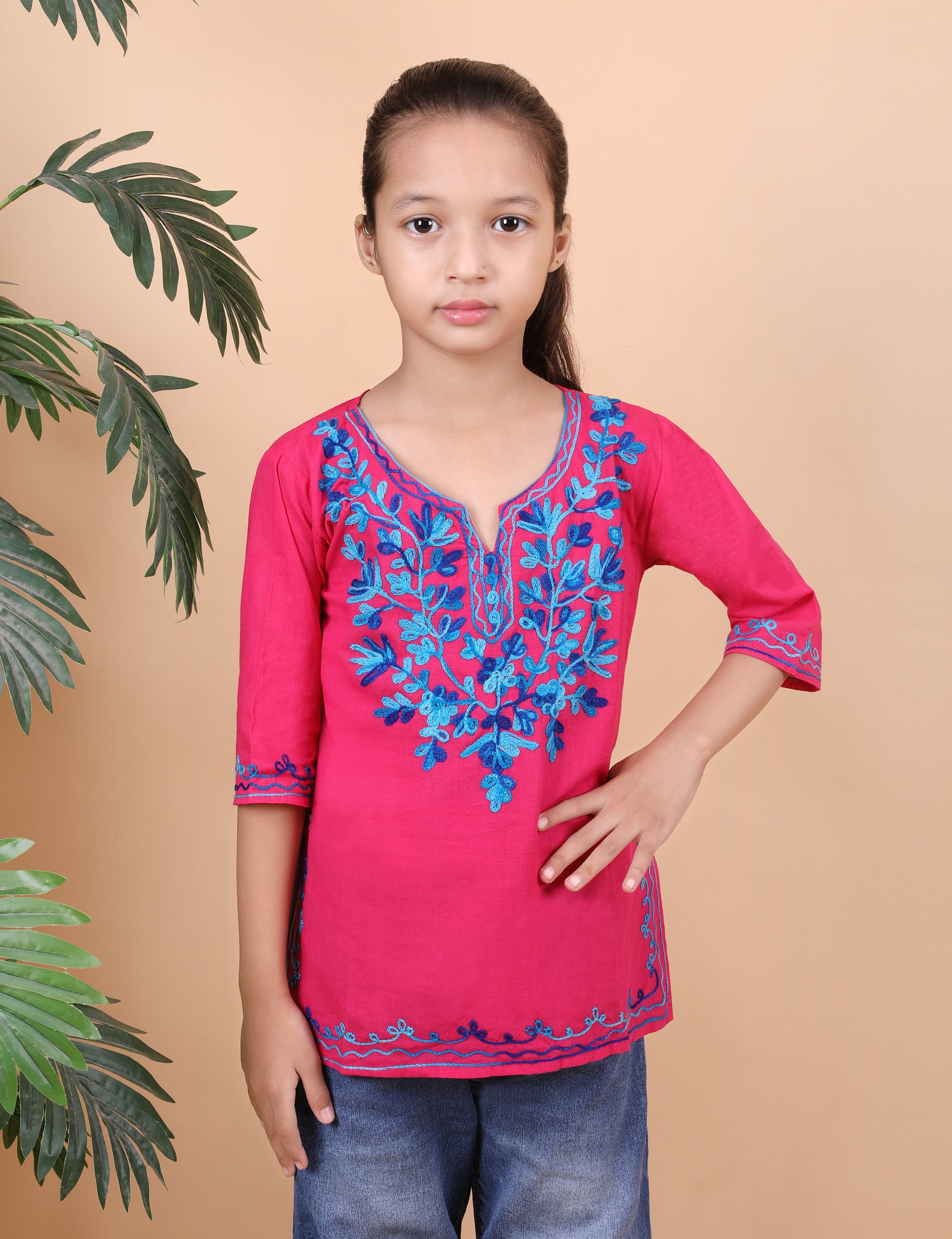 Kids Cotton Kashmiri Embriodered Short Regular Fit Kurti