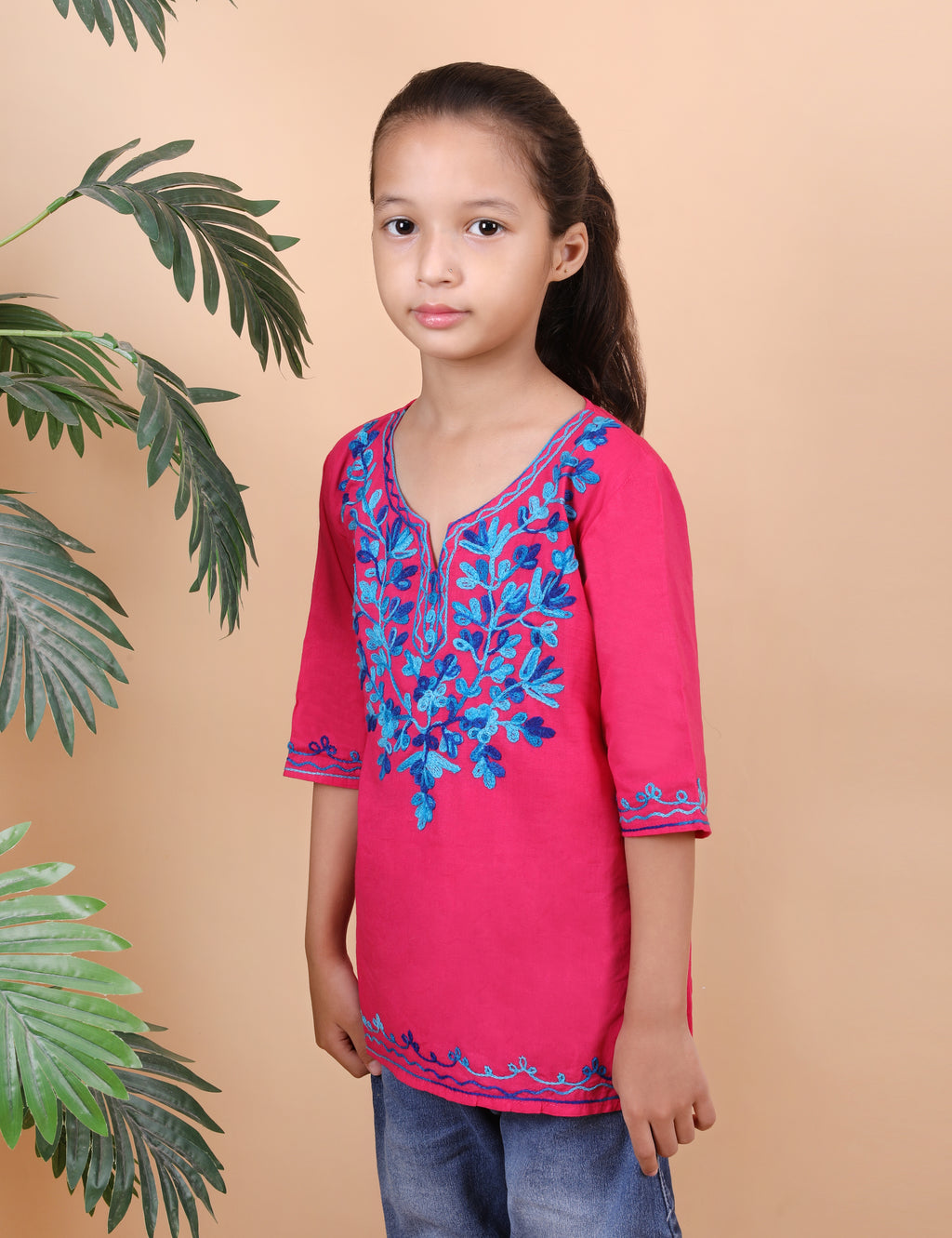 Kids Cotton Kashmiri Embriodered Short Regular Fit Kurti