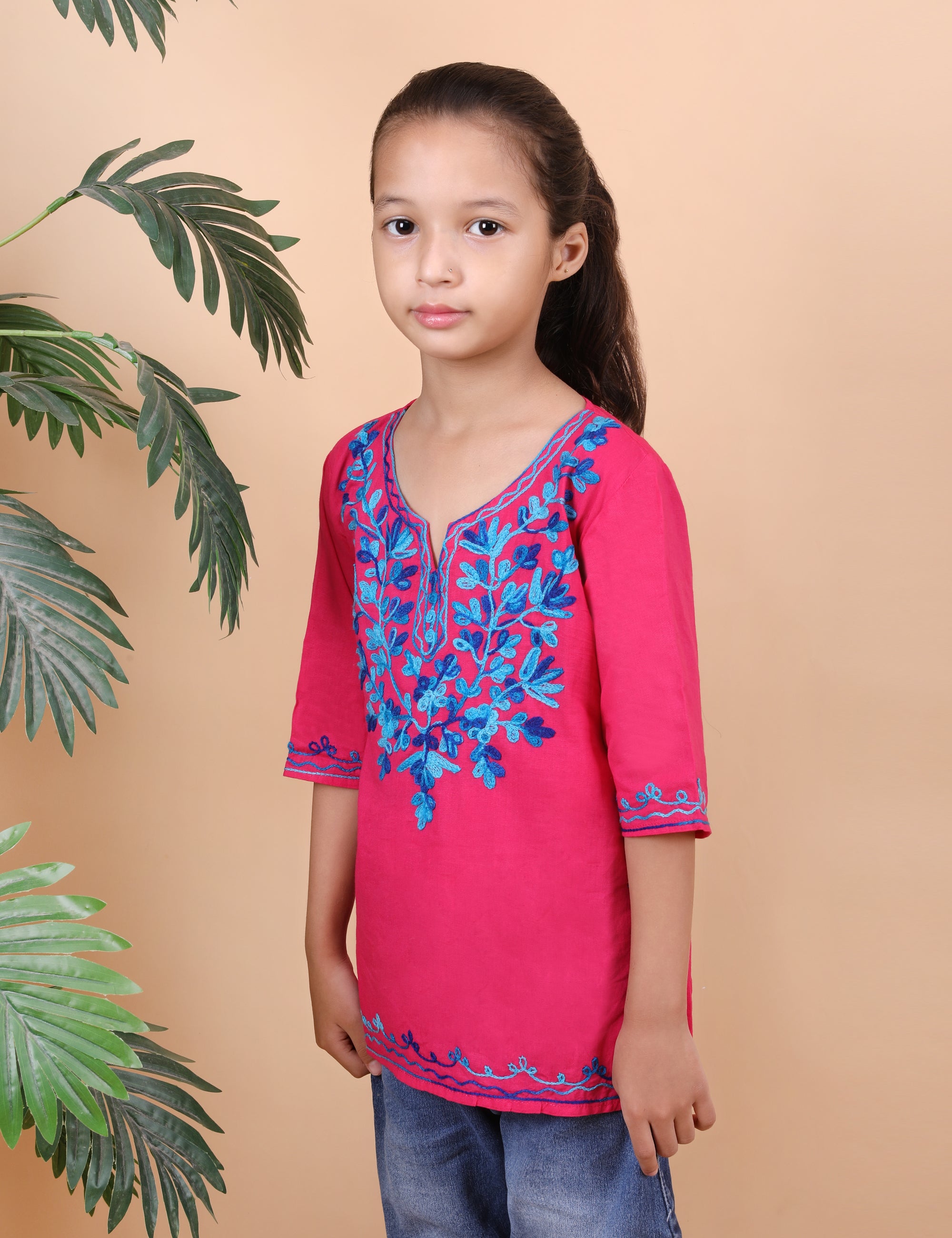 Kids Cotton Kashmiri Embriodered Short Regular Fit Kurti