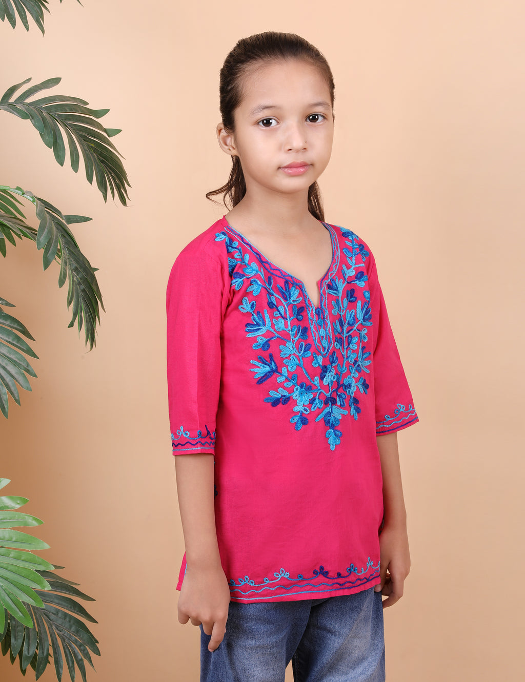 Kids Cotton Kashmiri Embriodered Short Regular Fit Kurti