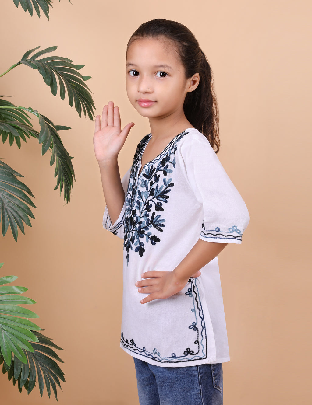 Kids Cotton Kashmiri Embriodered Short Regular Fit Kurti