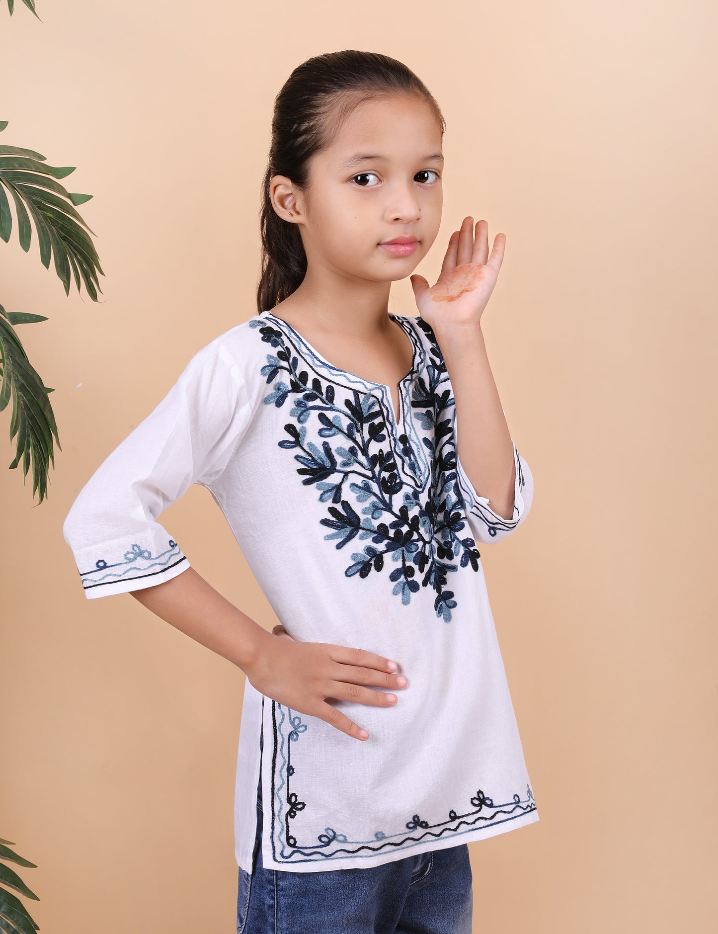 Kids Cotton Kashmiri Embriodered Short Regular Fit Kurti