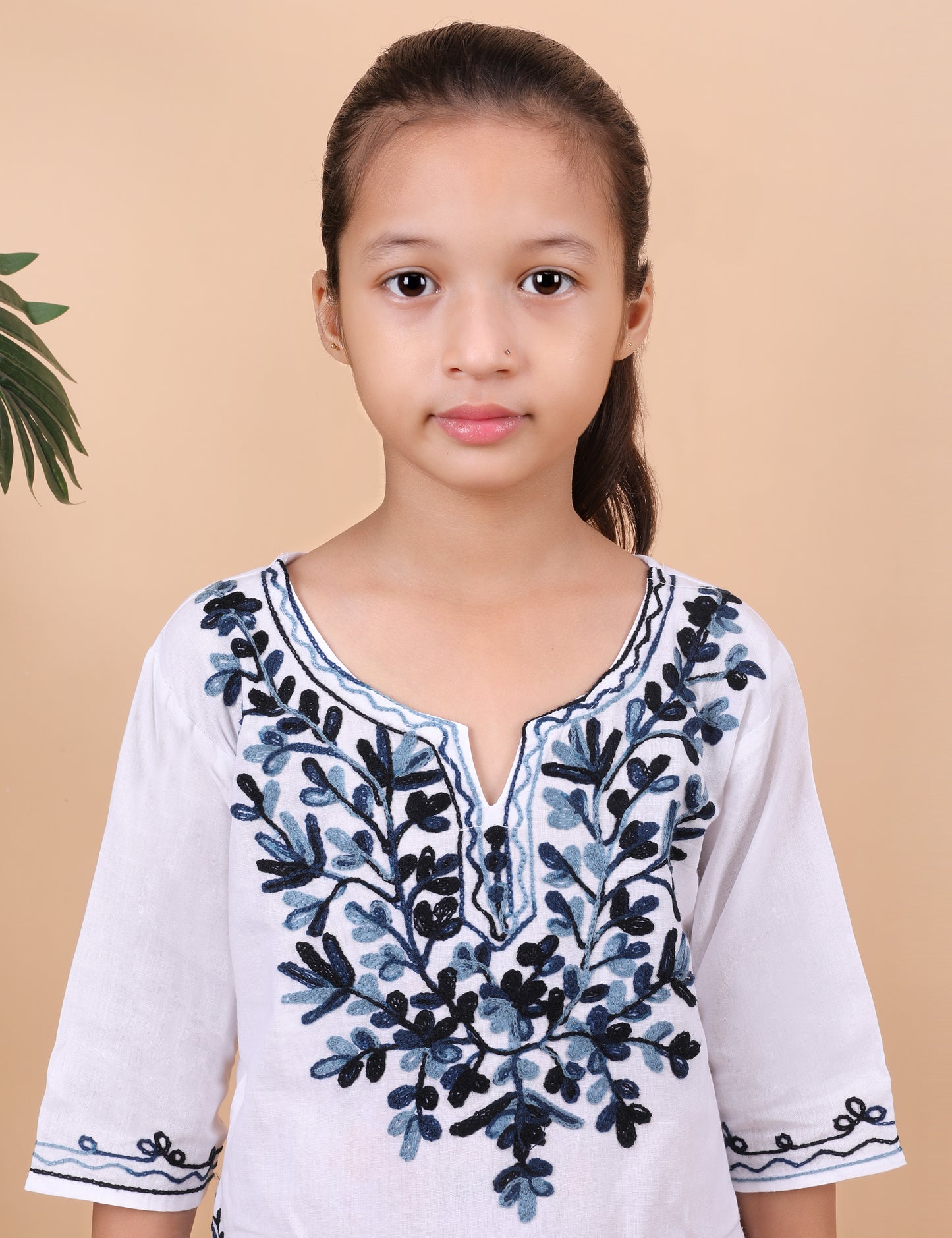 Kids Cotton Kashmiri Embriodered Short Regular Fit Kurti