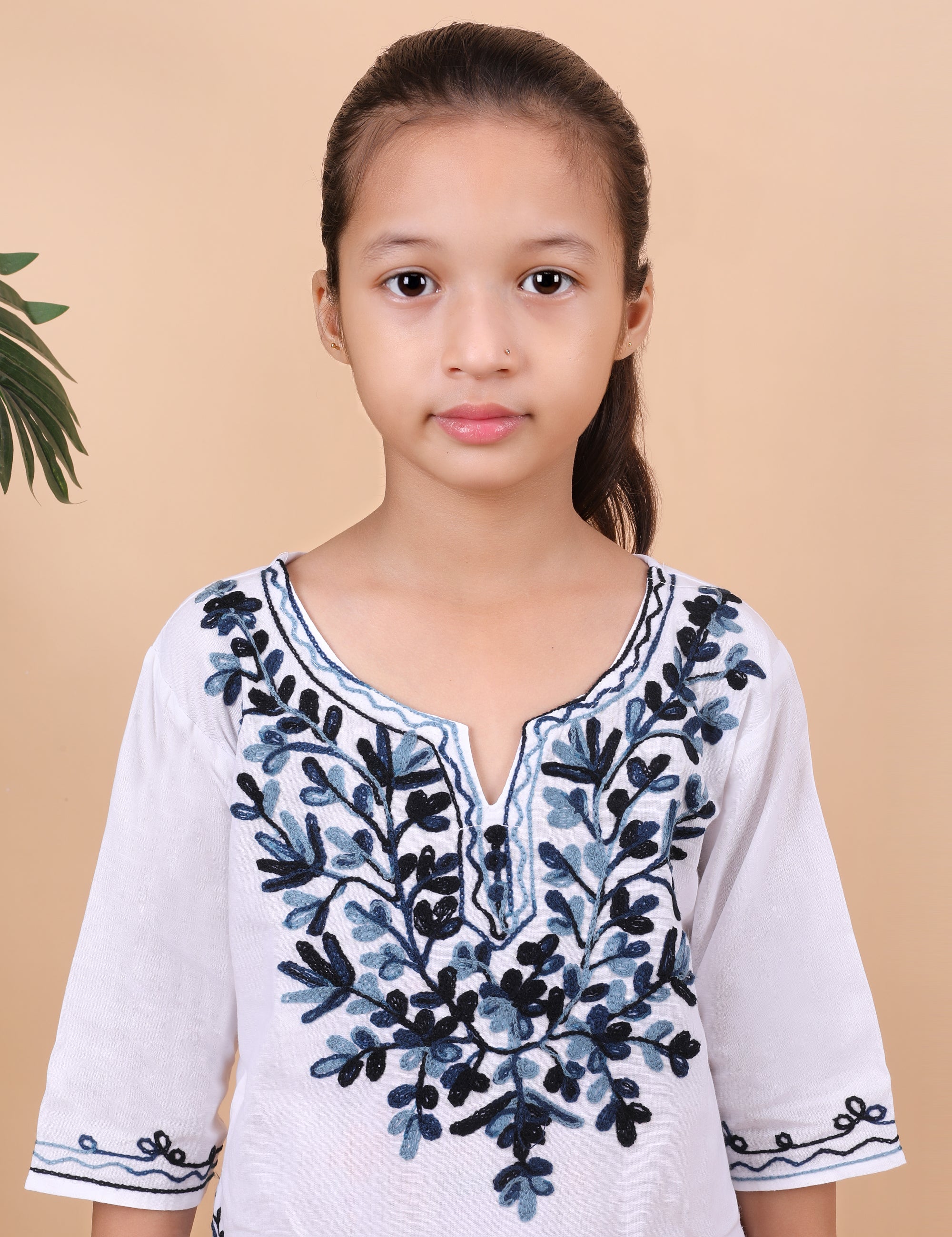 Kids Cotton Kashmiri Embriodered Short Regular Fit Kurti