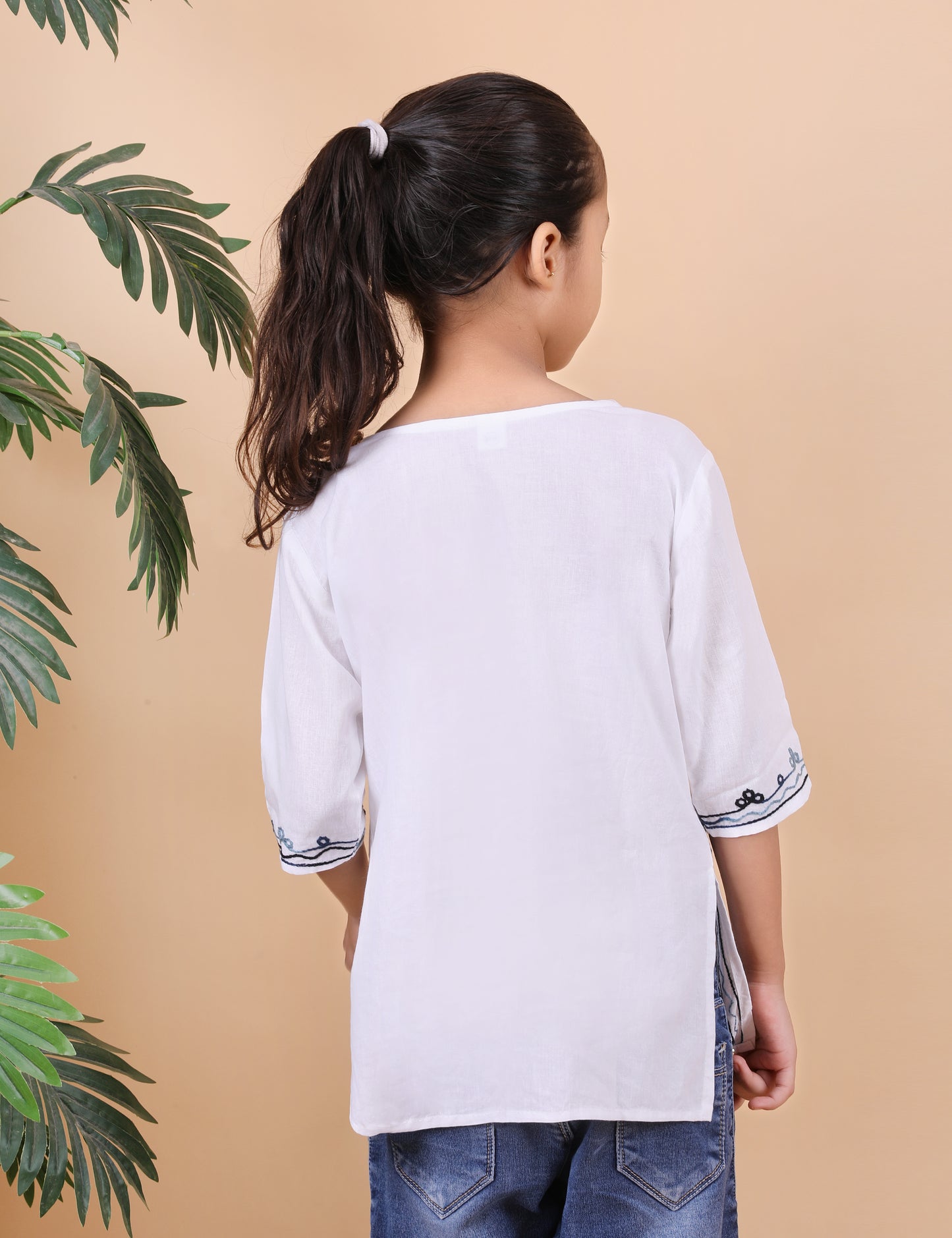 Kids Cotton Kashmiri Embriodered Short Regular Fit Kurti